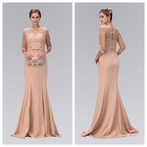 SHEER NECKLINE WITH THREE QUARTER SLEEVES GOWN
